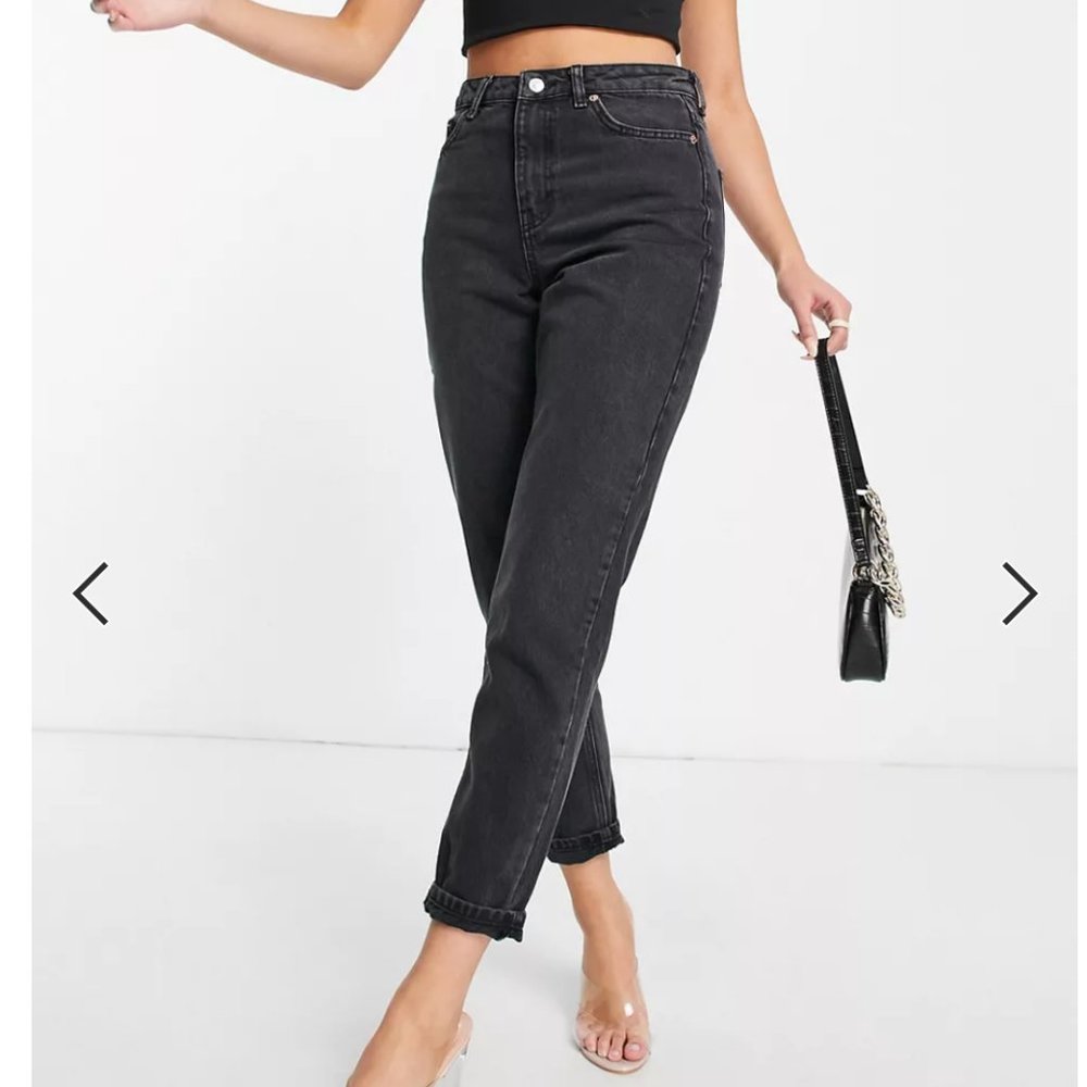 Topshop Mom Jeans in Washed Black